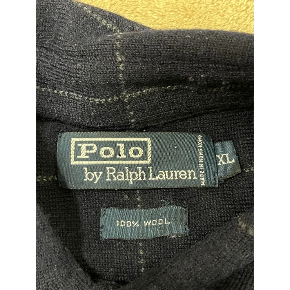 Vintage Polo by Ralph Lauren Shirt XL navy plaid Wool Button‎ Down Long Sleeve